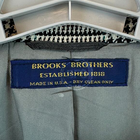 VTG 80's Brooks Brothers Black Wool Houndstooth Windowpane Blazer Size 46 Long - Picture 8 of 14
